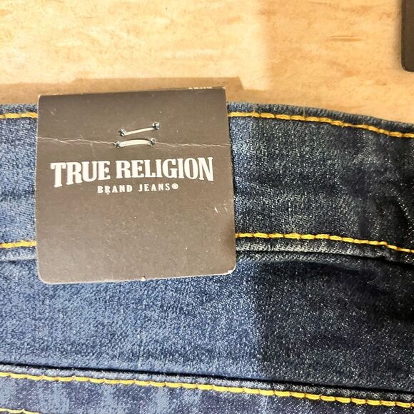 True Religion Blue Straight Jeans with Distressed Accents - Picture 4 of 7